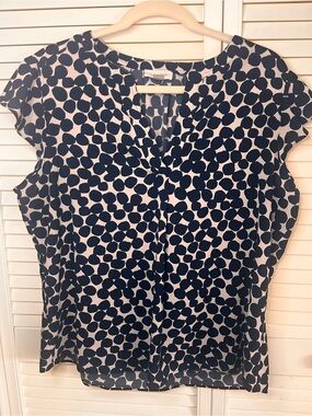 Calvin Klein Black and White Dot-Twist Cap Sleeve Blouset